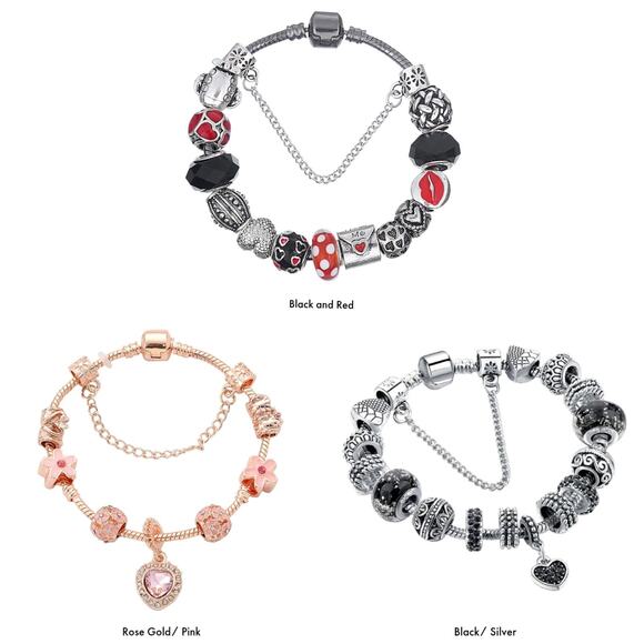 GENUINE MURANO STYLE GLASS & STAINLESS STEEL CHARM BRACELET 8"+ 2" EXTENDER NEW! - Picture 1 of 5